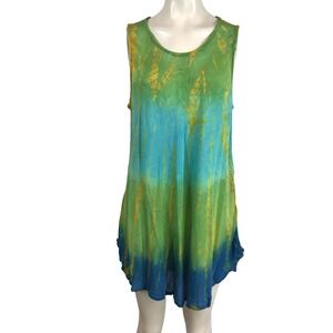 Sakkas Womens Plus Size Tie Dye Sleeveless Tunic Tank Top Green Blue Ombre Rayon